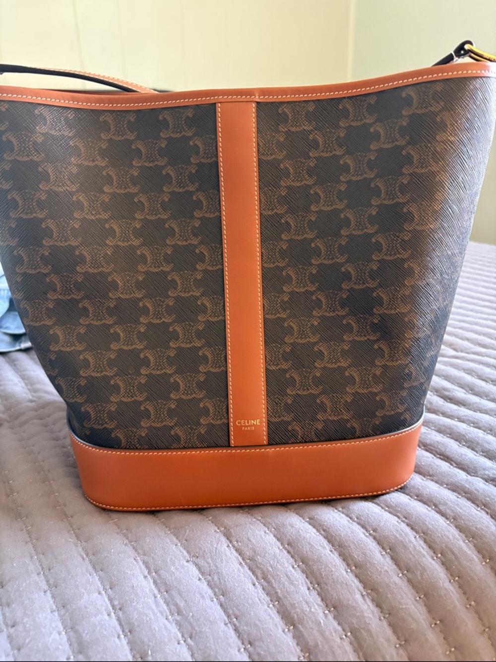 Celine Brown Monogram Coated Canvas Bucket with Tan Leather Trim
